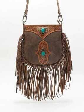 Loyal West Mojave Tassel Fringe Western Hand Tooled Leather Crossbody Bag